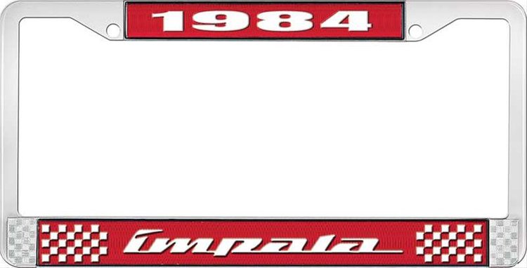 1984 Impala Red And Chrome License Plate Frame With White Lettering