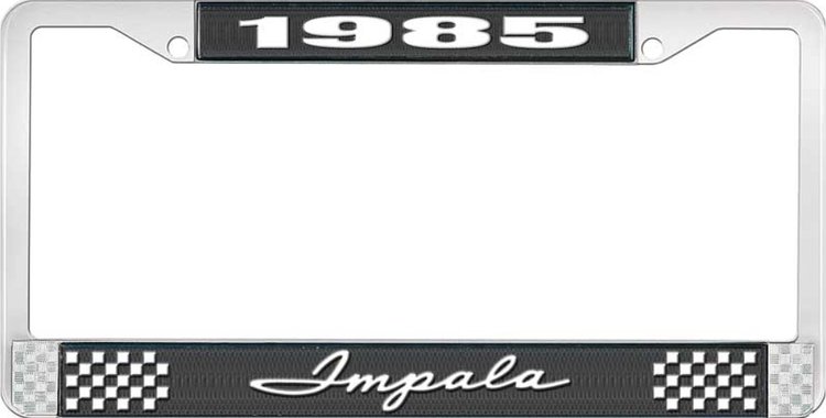 1985 Impala Black And Chrome License Plate Frame With White Lettering
