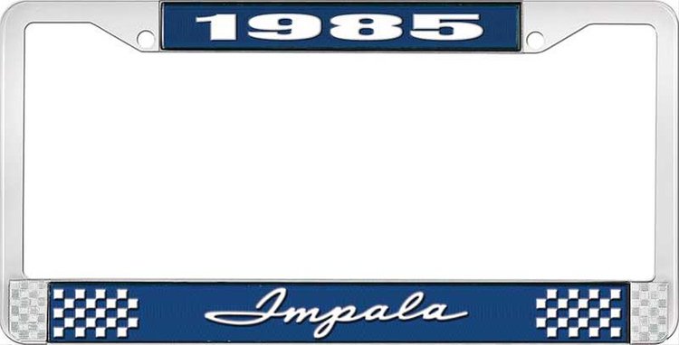 1985 Impala Blue And Chrome License Plate Frame With White Lettering