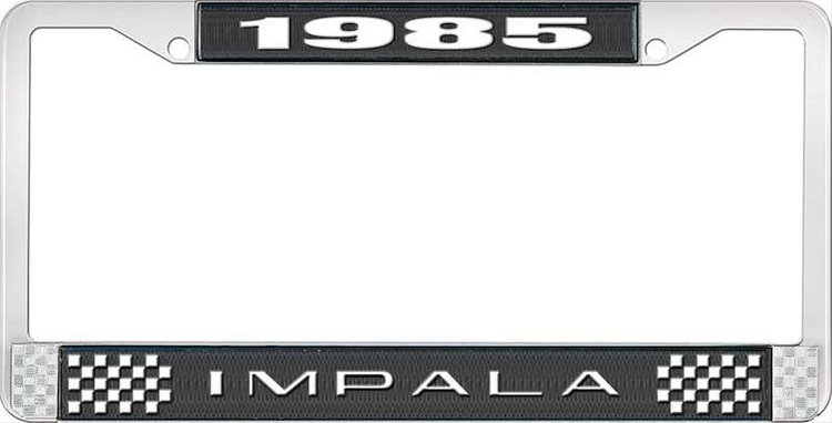 1985 Impala Black And Chrome License Plate Frame With White Lettering