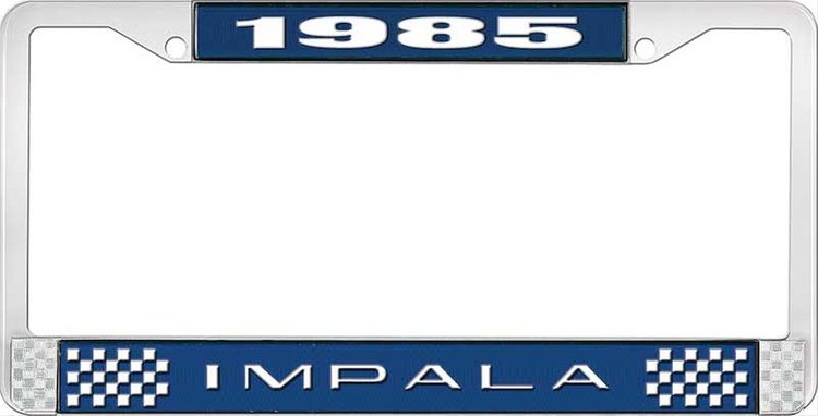 1985 Impala Blue And Chrome License Plate Frame With White Lettering