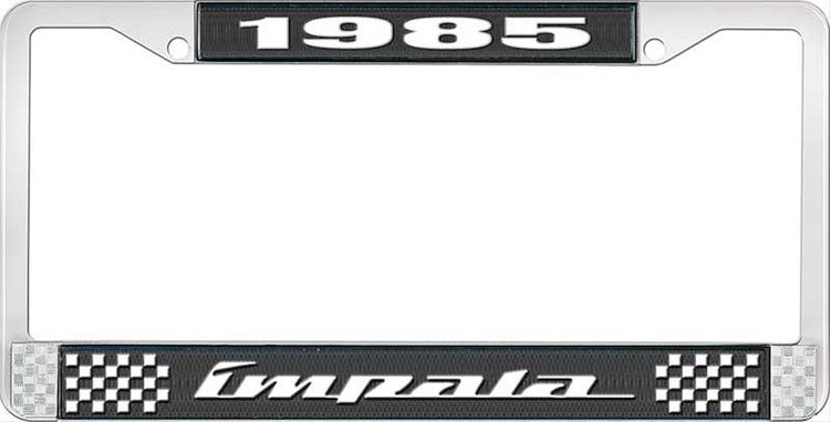 1985 Impala Black And Chrome License Plate Frame With White Lettering