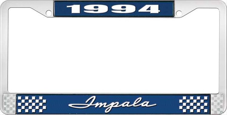 1994 Impala Blue And Chrome License Plate Frame With White Lettering