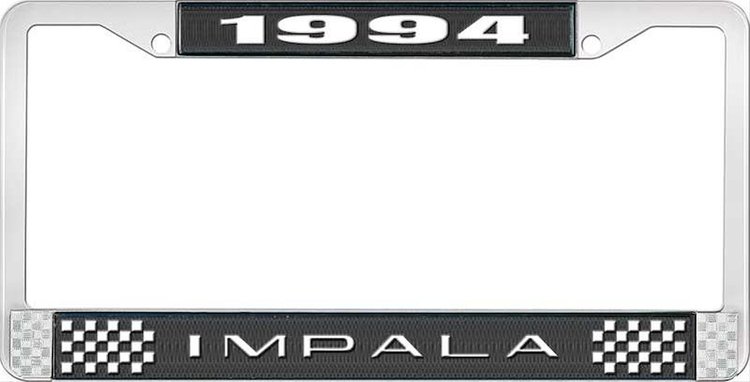 1994 Impala Black And Chrome License Plate Frame With White Lettering
