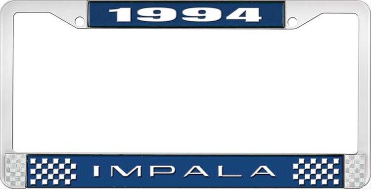 1994 Impala Blue And Chrome License Plate Frame With White Lettering