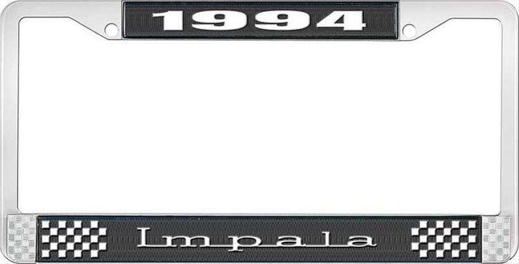 1994 Impala Black And Chrome License Plate Frame With White Lettering