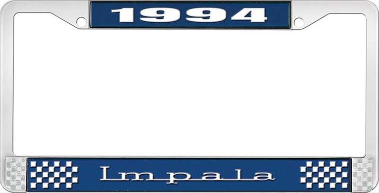 1994 Impala Blue And Chrome License Plate Frame With White Lettering