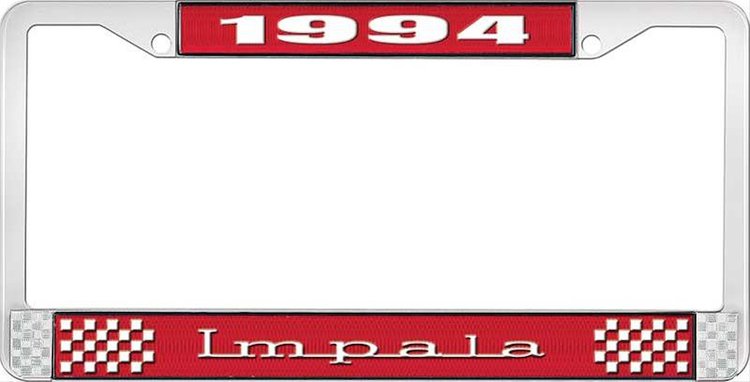 1994 Impala Red And Chrome License Plate Frame With White Lettering