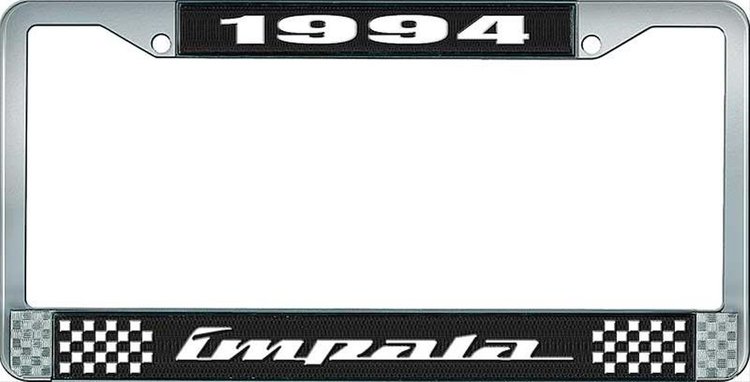 1994 Impala Black And Chrome License Plate Frame With White Lettering