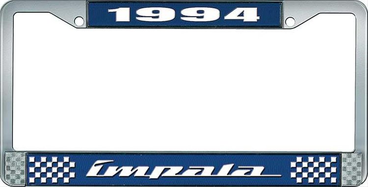 1994 Impala Blue And Chrome License Plate Frame With White Lettering