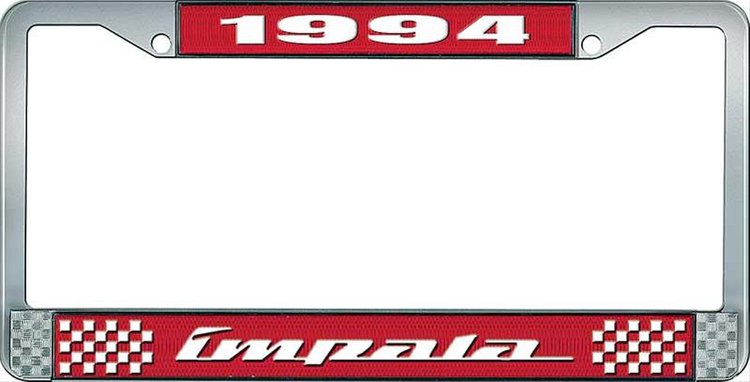1994 Impala Red And Chrome License Plate Frame With White Lettering