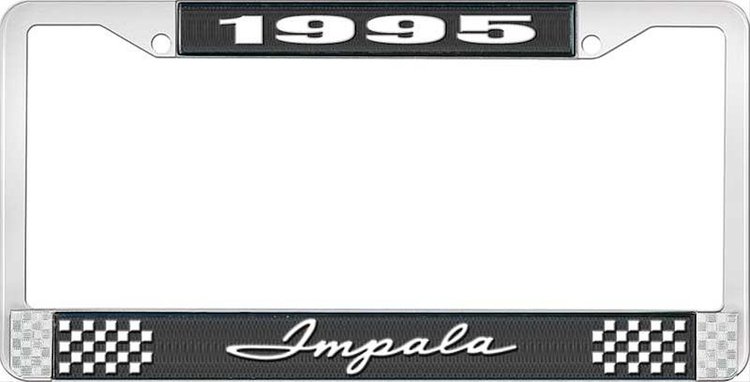 1995 Impala Black And Chrome License Plate Frame With White Lettering