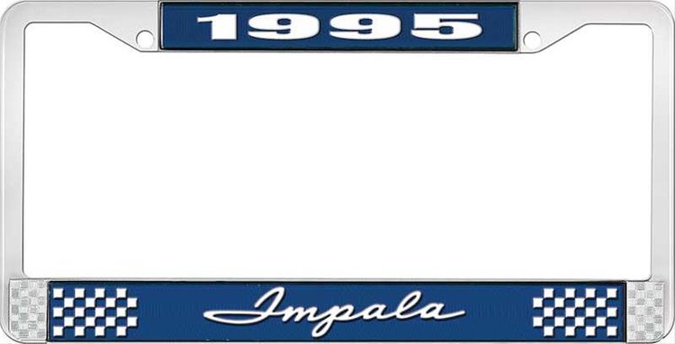 1995 Impala Blue And Chrome License Plate Frame With White Lettering