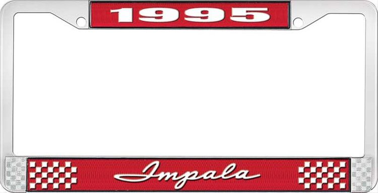 1995 Impala Red And Chrome License Plate Frame With White Lettering