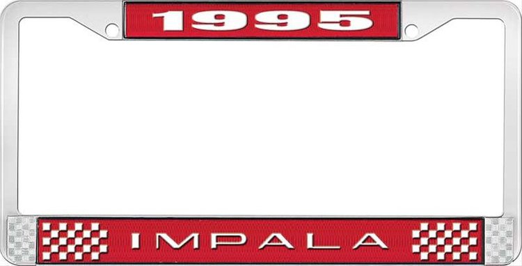 1995 Impala Red And Chrome License Plate Frame With White Lettering