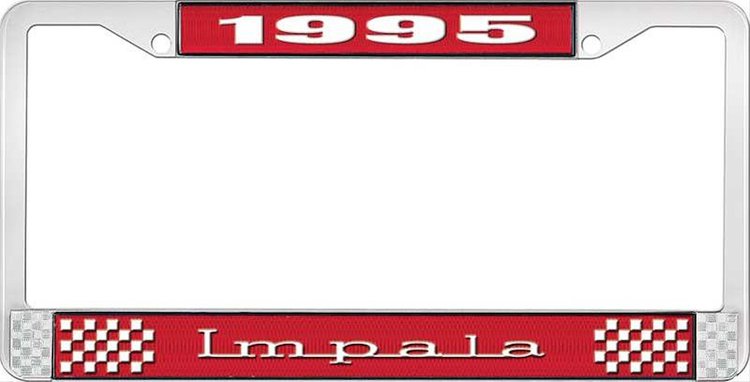 1995 Impala Red And Chrome License Plate Frame With White Lettering
