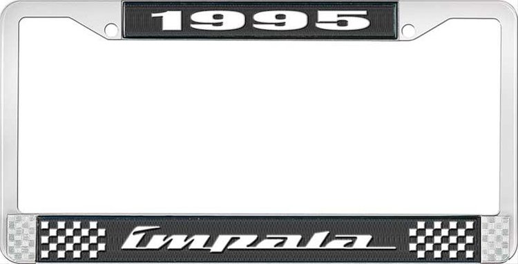 1995 Impala Black And Chrome License Plate Frame With White Lettering