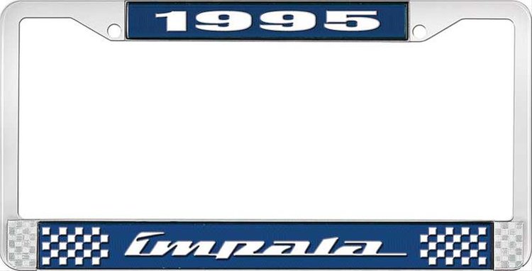 1995 Impala Blue And Chrome License Plate Frame With White Lettering