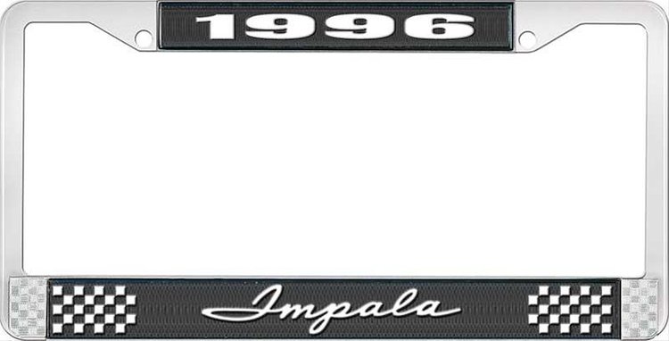 1996 Impala Black And Chrome License Plate Frame With White Lettering