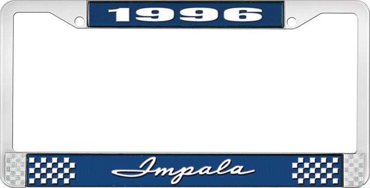 1996 Impala Blue And Chrome License Plate Frame With White Lettering