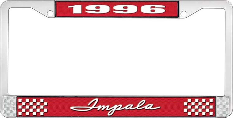 1996 Impala Red And Chrome License Plate Frame With White Lettering