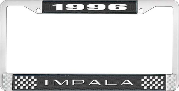 1996 Impala Black And Chrome License Plate Frame With White Lettering