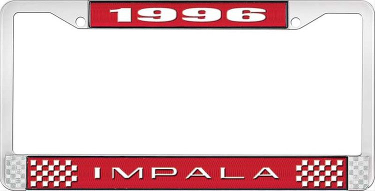 1996 Impala Red And Chrome License Plate Frame With White Lettering