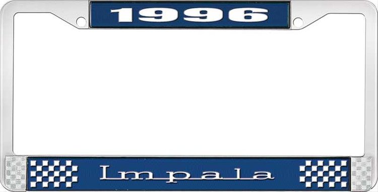 1996 Impala Blue And Chrome License Plate Frame With White Lettering