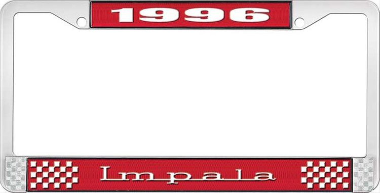 1996 Impala Red And Chrome License Plate Frame With White Lettering