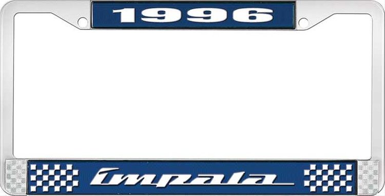 1996 Impala Blue And Chrome License Plate Frame With White Lettering