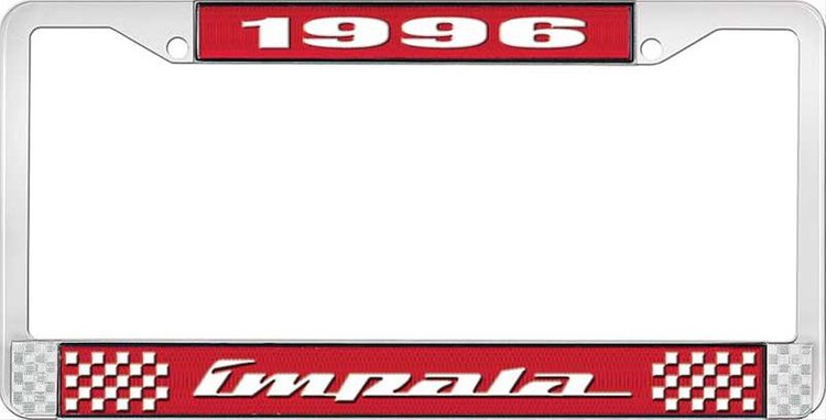1996 Impala Red And Chrome License Plate Frame With White Lettering