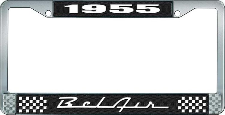 1955 Bel Air Black And Chrome License Plate Frame With White Lettering