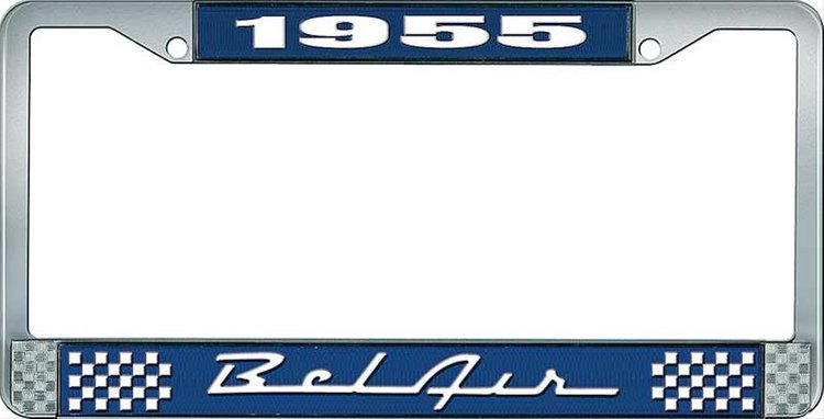 1955 Bel Air Blue And Chrome License Plate Frame With White Lettering
