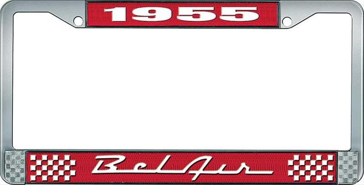 1955 Bel Air Red And Chrome License Plate Frame With White Lettering