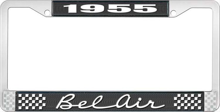 1955 Bel Air Black And Chrome License Plate Frame With White Lettering