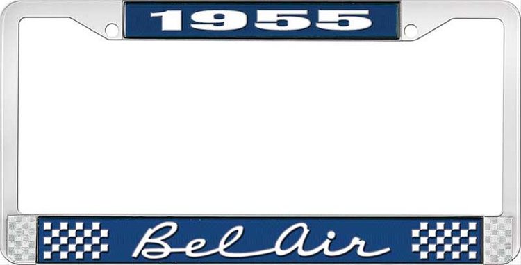 1955 Bel Air Blue And Chrome License Plate Frame With White Lettering