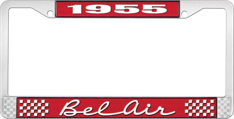 1955 Bel Air Red And Chrome License Plate Frame With White Lettering