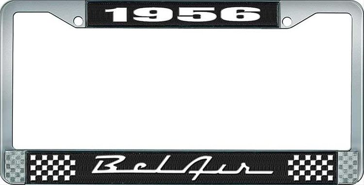 1956 Bel Air Black And Chrome License Plate Frame With White Lettering