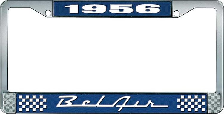 1956 Bel Air Blue And Chrome License Plate Frame With White Lettering