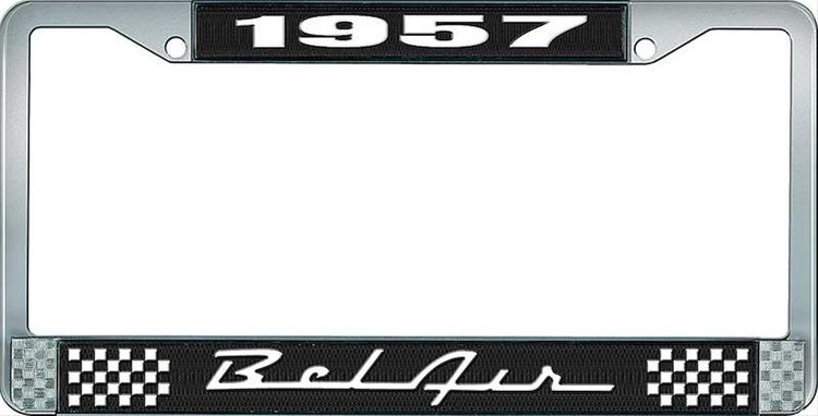 1957 Bel Air Black And Chrome License Plate Frame With White Lettering