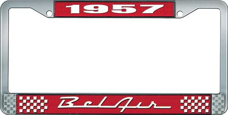 1957 Bel Air Red And Chrome License Plate Frame With White Lettering