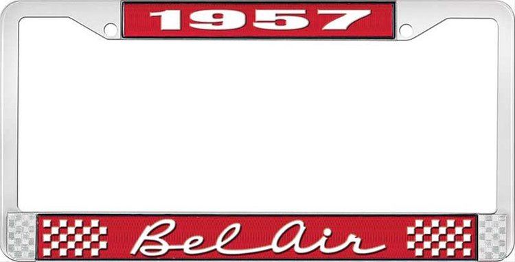 1957 Bel Air Red And Chrome License Plate Frame With White Lettering