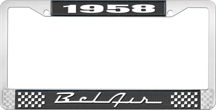 1958 Bel Air Black And Chrome License Plate Frame With White Lettering