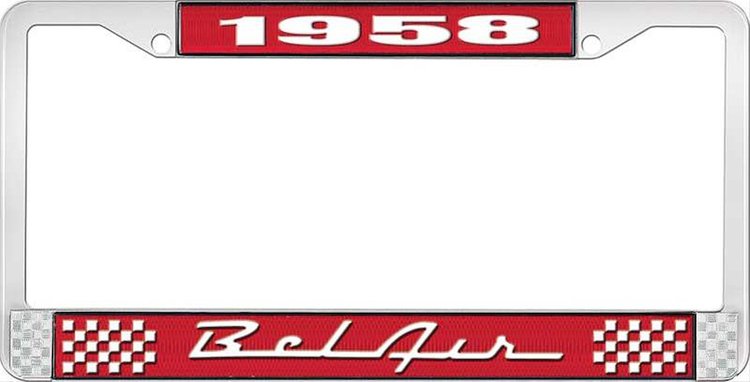 1958 Bel Air Red And Chrome License Plate Frame With White Lettering