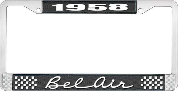 1958 Bel Air Black And Chrome License Plate Frame With White Lettering