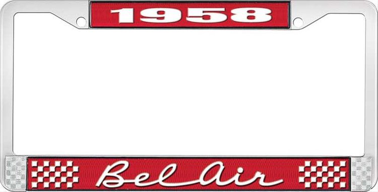 1958 Bel Air Red And Chrome License Plate Frame With White Lettering