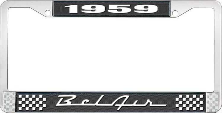 1959 Bel Air Black And Chrome License Plate Frame With White Lettering