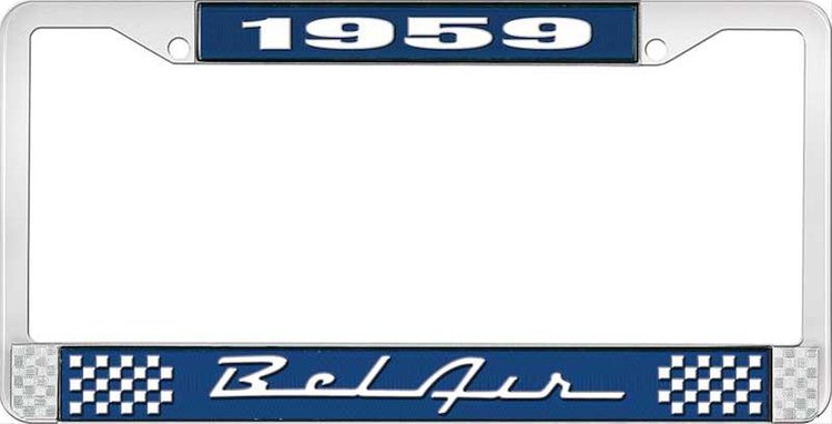 1959 Bel Air Blue And Chrome License Plate Frame With White Lettering