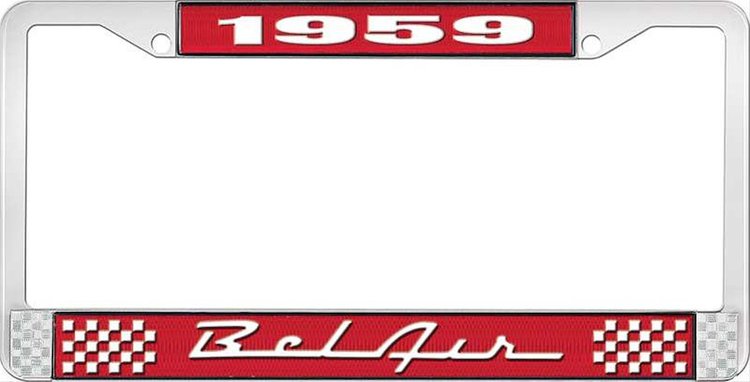 1959 Bel Air Red And Chrome License Plate Frame With White Lettering