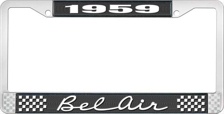 1959 Bel Air Black And Chrome License Plate Frame With White Lettering